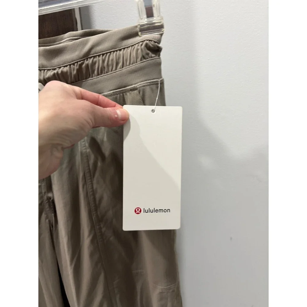 New Lululemon Dance Studio MR Crop Pants Taupe Ribbed Waist Drawstring Sz 2 $138
